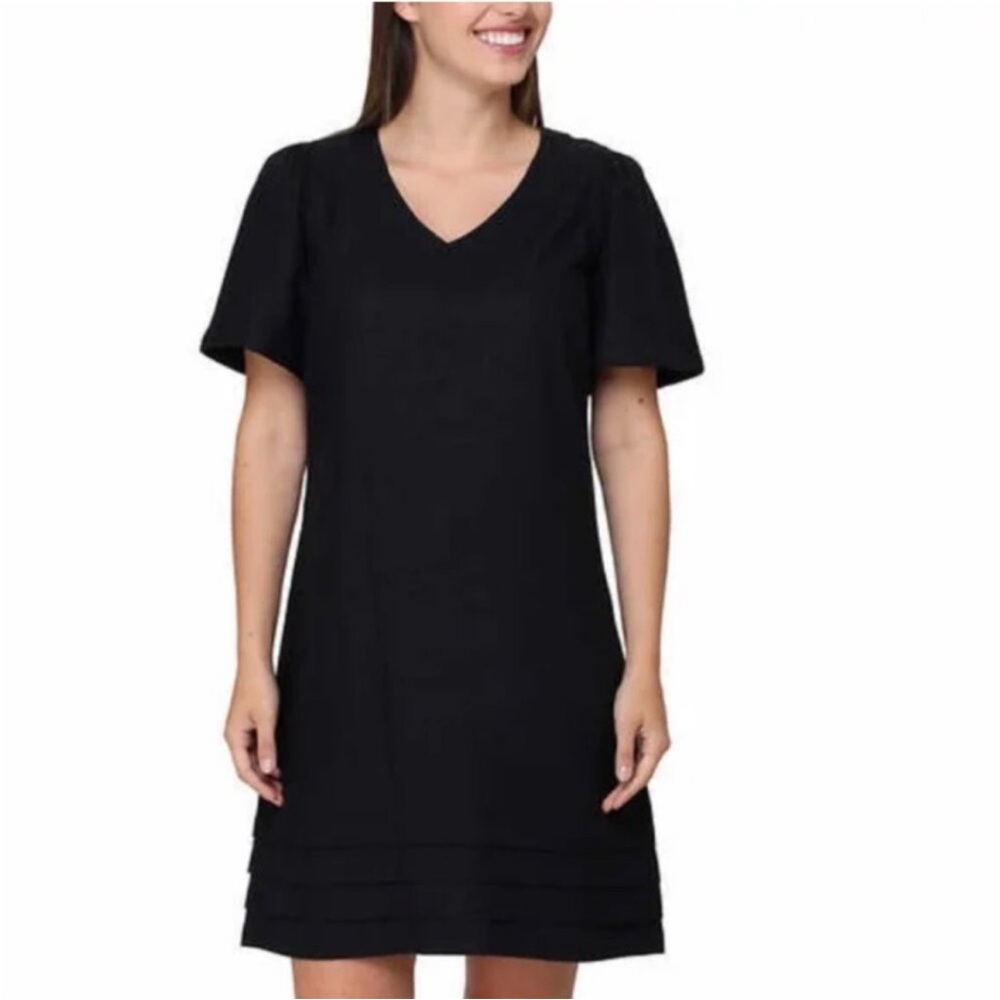 Nicole Miller Black Linen Blend Shift Dress Minimal Classic Size Small